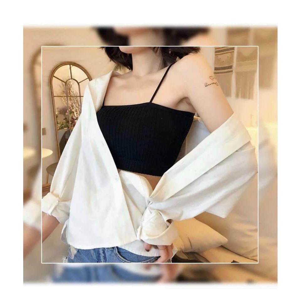 Áo bra Gân Tăm 2 dây có mút đệm ngực 🎀 Áo Bra Quây Ngực Co Giãn 4 Chiều freesize