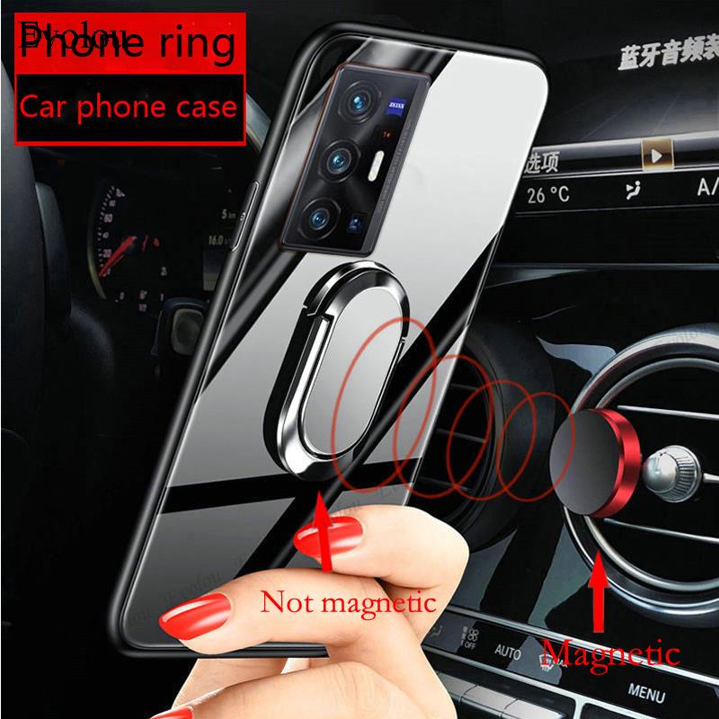 Ốp Điện Thoại Kính Cường Lực Màu Trơn Có Khuyên Nam Châm Xoay + Dây Đeo Vivo V23 Pro 5G V2132 Vivo V23E V21E V20SE V19