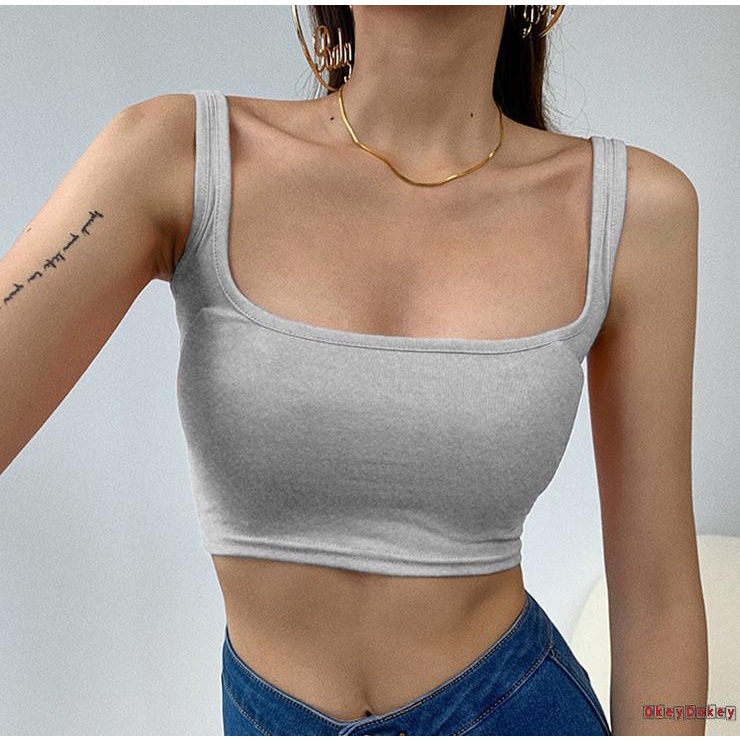 Áo Croptop Cổ Vuông Màu Trơn Dáng Ôm Dành Cho Nữ Tập Thể Dục