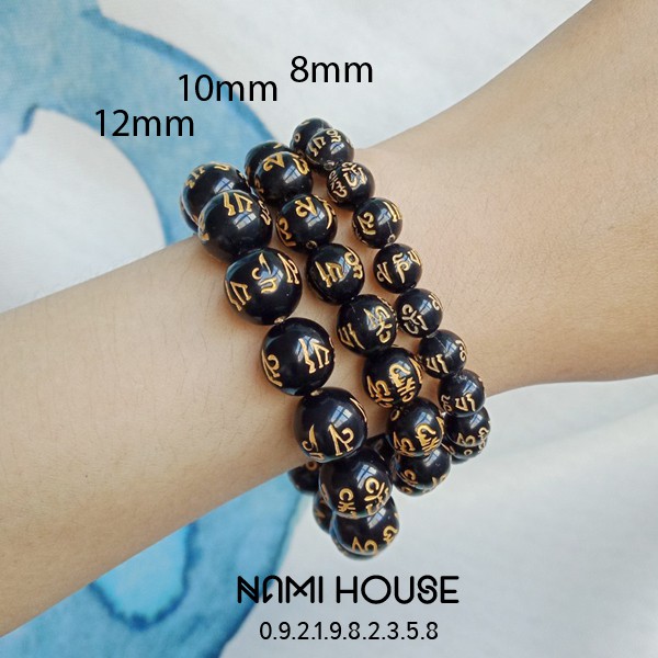 Vòng tay chuỗi hạt om mani padme hum màu đen nhiều kích cỡ khuyến mãi