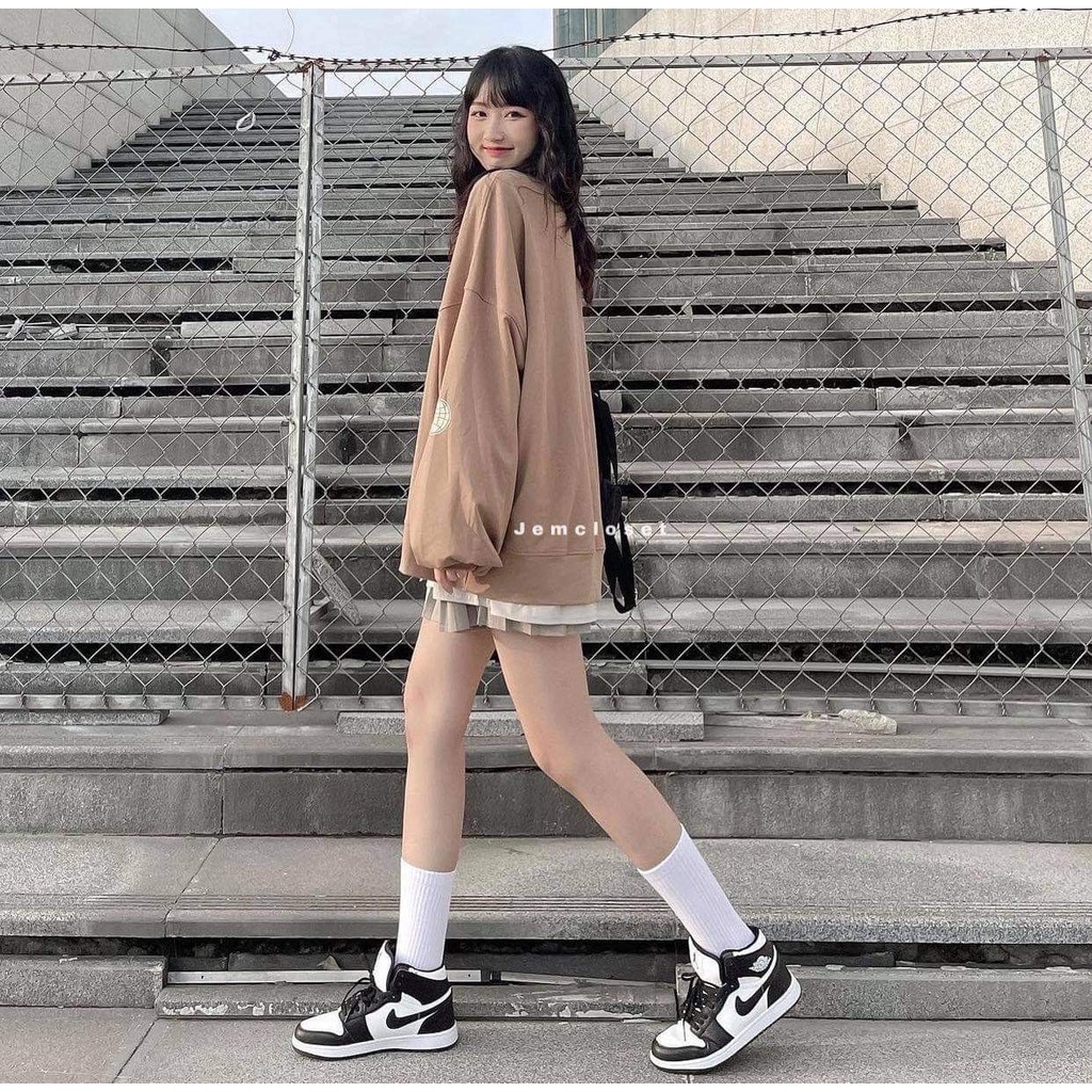 Áo sweater form rộng BLACKAIR 🍓 Nỉ bông bo tay thụng NÂU XÁM cổ tròn siêu dày phong cách Hàn Ulzzang Basic 🍓