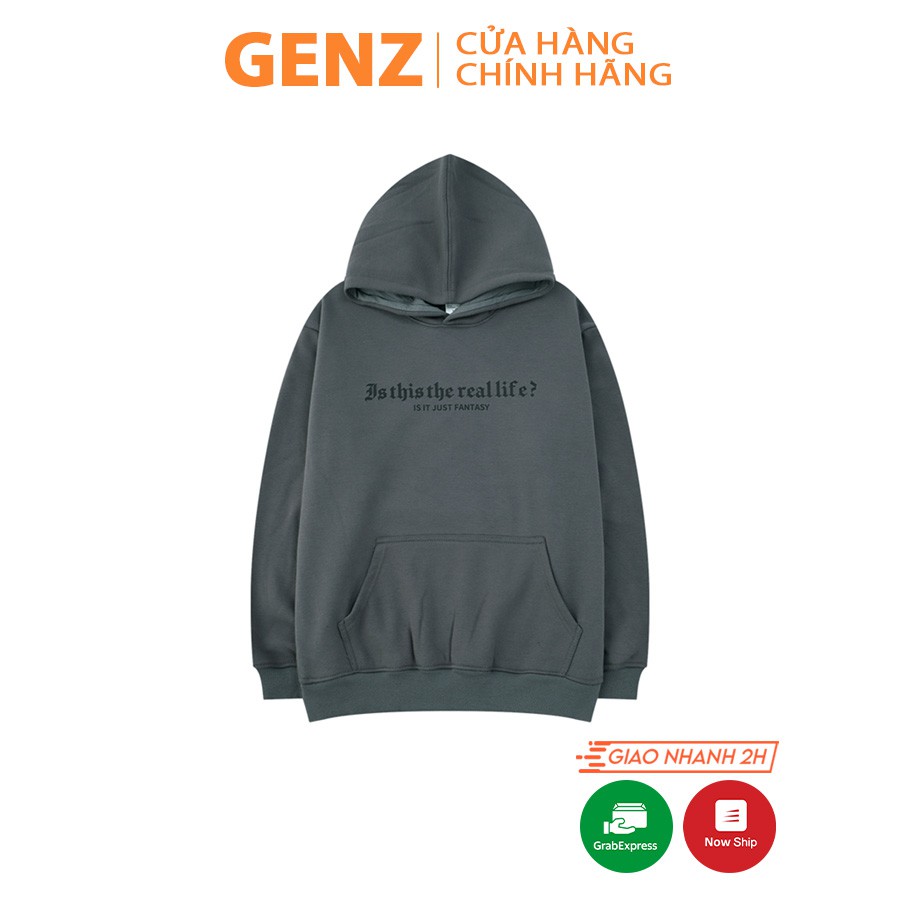 Áo Hoodie GENZ dáng Unisex freesize in chữ IS THIS THE REAL LIFE bản Premium - ĐEN H03 | BigBuy360 - bigbuy360.vn