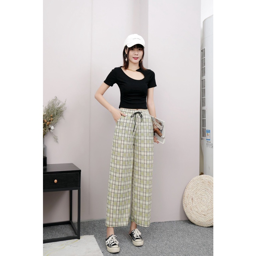 Quần vải sọc caro