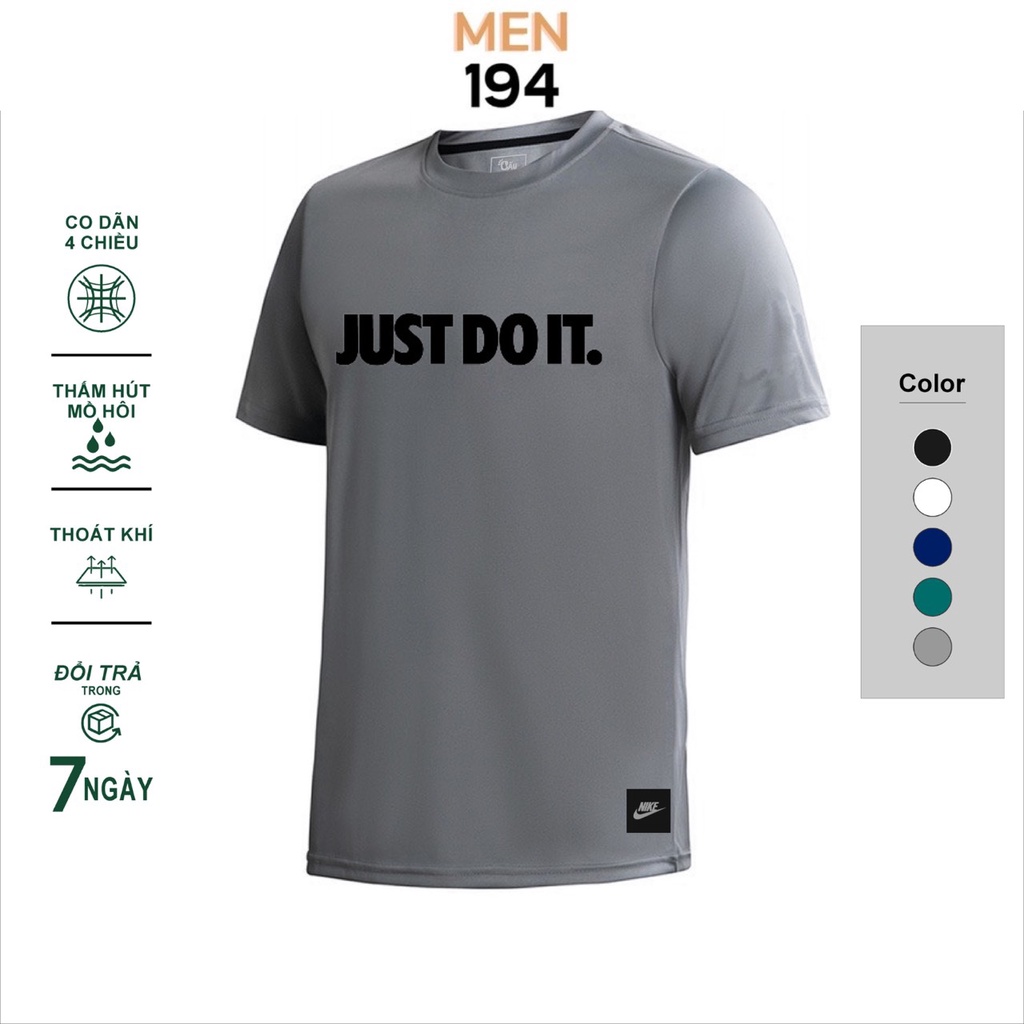 Áo thun nam Gấu 194 vải thun Lạnh co dãn 4 chiều, phong cách thể thao - gym - bóng đá, from slim fit - Just Do It
