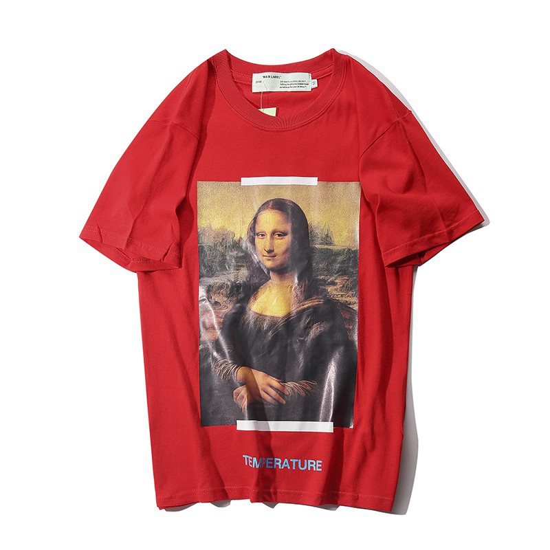 Đen Áo Thun Off White In Hình Mona Lisa Thời Trang Mùa Hè Cho Nam Nữ