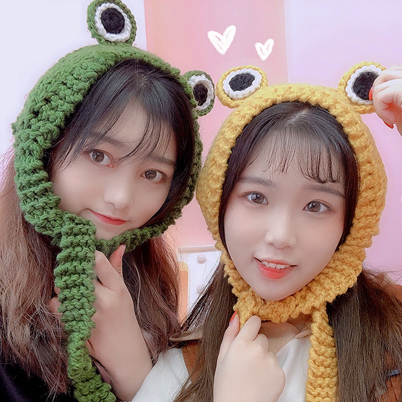 Mũ len giữ ấm bảo vệ tai hình chú ếch dễ thương vui nhộn thiết kế đơn giản dành cho bạn nữ