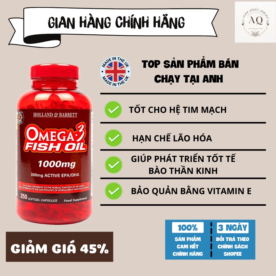Viên dầu cá bổ sung Omega 3 Holland & Barrett 240 viên mẫu mới Anhquoc_store