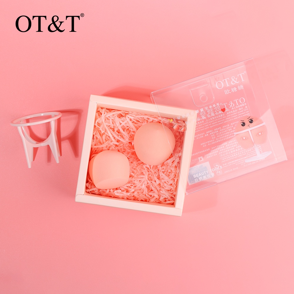 Set 2 Mút Trang Điểm Ot&T Hình Quả Đào 48g Hai Cách Sử Dụng Khô Và Ướt Kèm Giá Đỡ Tiện Dụng