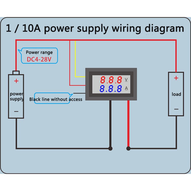 Thiết bị tích hợp vôn kế và ampe kế đo dòng điện một chiều 100V 10A, màn hình hiển thị LED xanh và đỏ