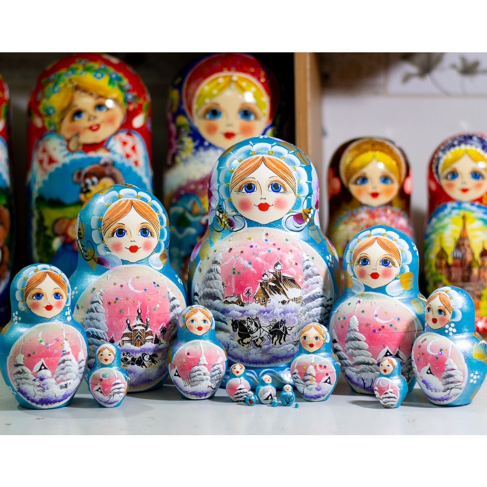 (HÀNG NGA CHÍNH HÃNG) BỘ BÚP BÊ NGA MATRYOSHKA 15 LỚP 22CM DÁNG TRÒN HOA VĂN ĐẸP QUÀ LƯU NIỆM CỰC DỄ THƯƠNG
