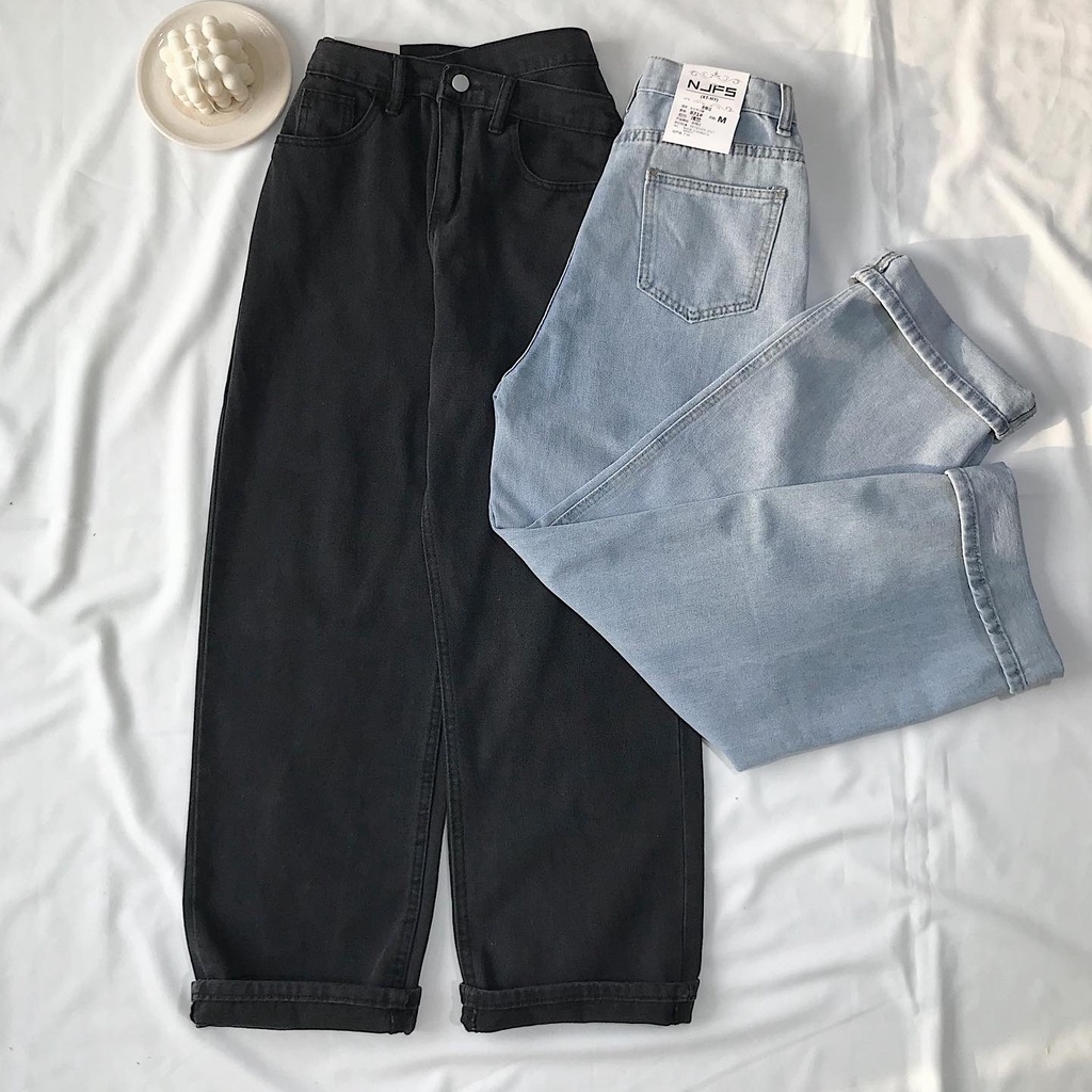 Quần Jeans Nữ Ống Suông Cạp Đỉa JEM CLOSET Quần Baggy SEFAN Có Hai Màu Xanh Và Đen Chất Dày Dặn Dễ Mix Đồ - 2805 | WebRaoVat - webraovat.net.vn