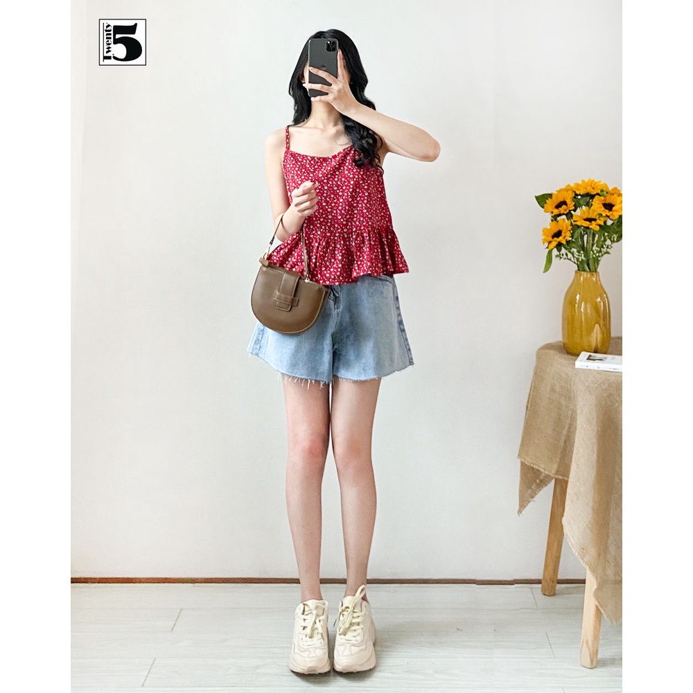 Áo hai dây nữ hoa nhí bèo nhún vạt dáng lửng Twentyfive N1044