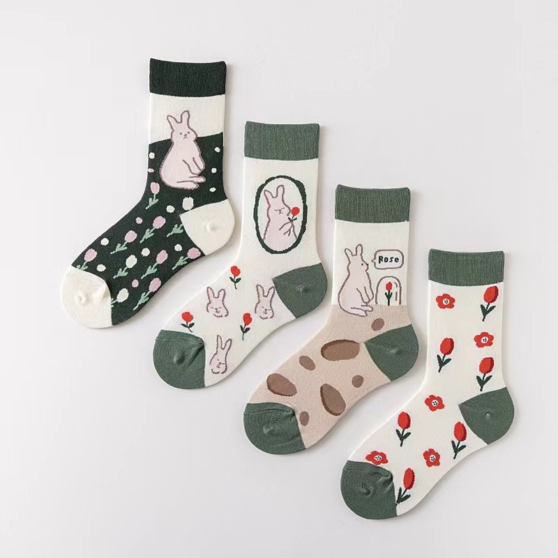 Vớ Dài Màu Xanh Lá Đậm Hình Thỏ Phong Cách Lolita Nhật Bản Mới Mùa Thu Cho Nữ