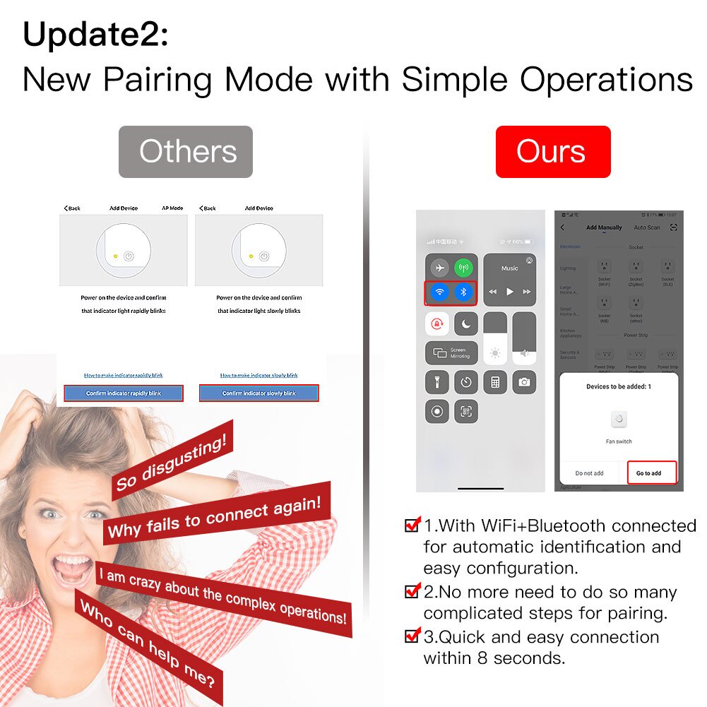 Mới WiFi RF Quạt trần thông minh Điều khiển 2/3 chiều Điều khiển thông minh Life / Tuya APP Điều khiển tốc độ từ xa RF Tương thích Alexa Google Home
