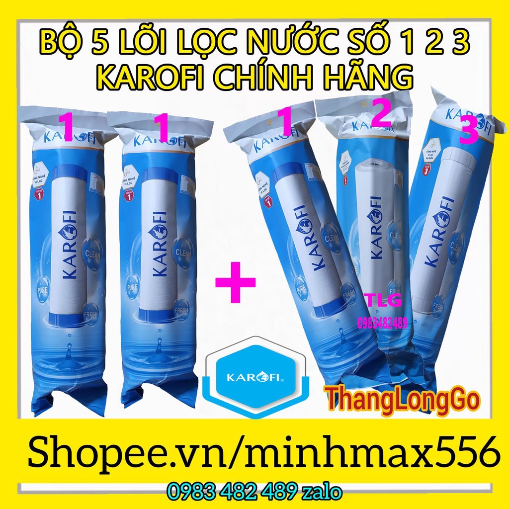 [CHINH HANG] COMBO 5 LÕI LỌC NƯỚC KAROFI CHÍNH HÃNG | GỒM 3 LÕI 1, 1 LÕI 2, 1 LÕI 3