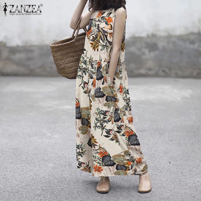 Áo Liền Quần Không Tay ZANZEA Thông Thường Kiểu Dáng cổ Điển Ống Rộng Dành Cho Nữ