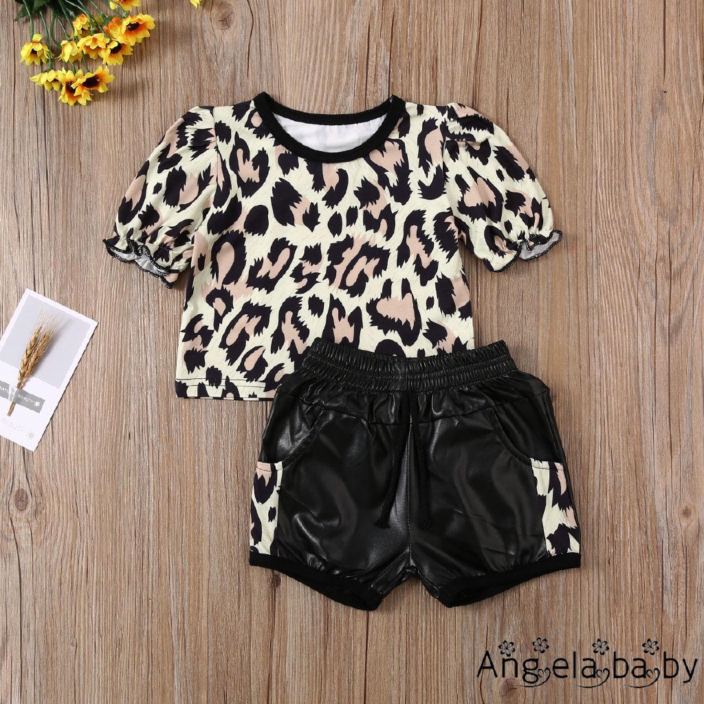 Set Áo Thun Ngắn Tay Cổ Tròn + Quần Short Lưng Cao Thời Trang Cho Bé Gái