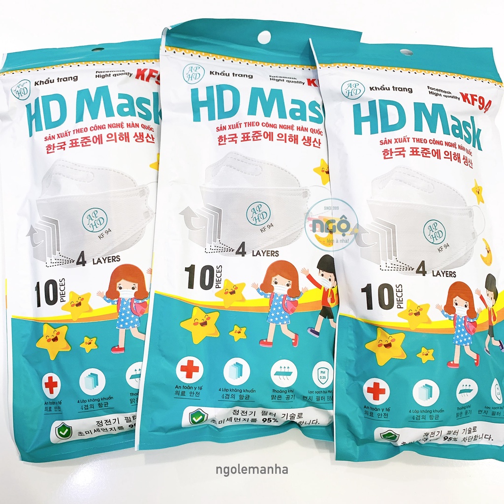 [CHÍNH HÃNG] SET 50 CHIẾC KHẨU TRANG TRẺ EM KF94 4 Lớp HD KIDS MASK - An Phong Hoàng Dũng Chống Bụi Mịn Và Kháng Khu