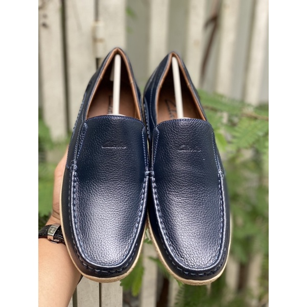 Giày lười Clarks da thật màu xanh navi