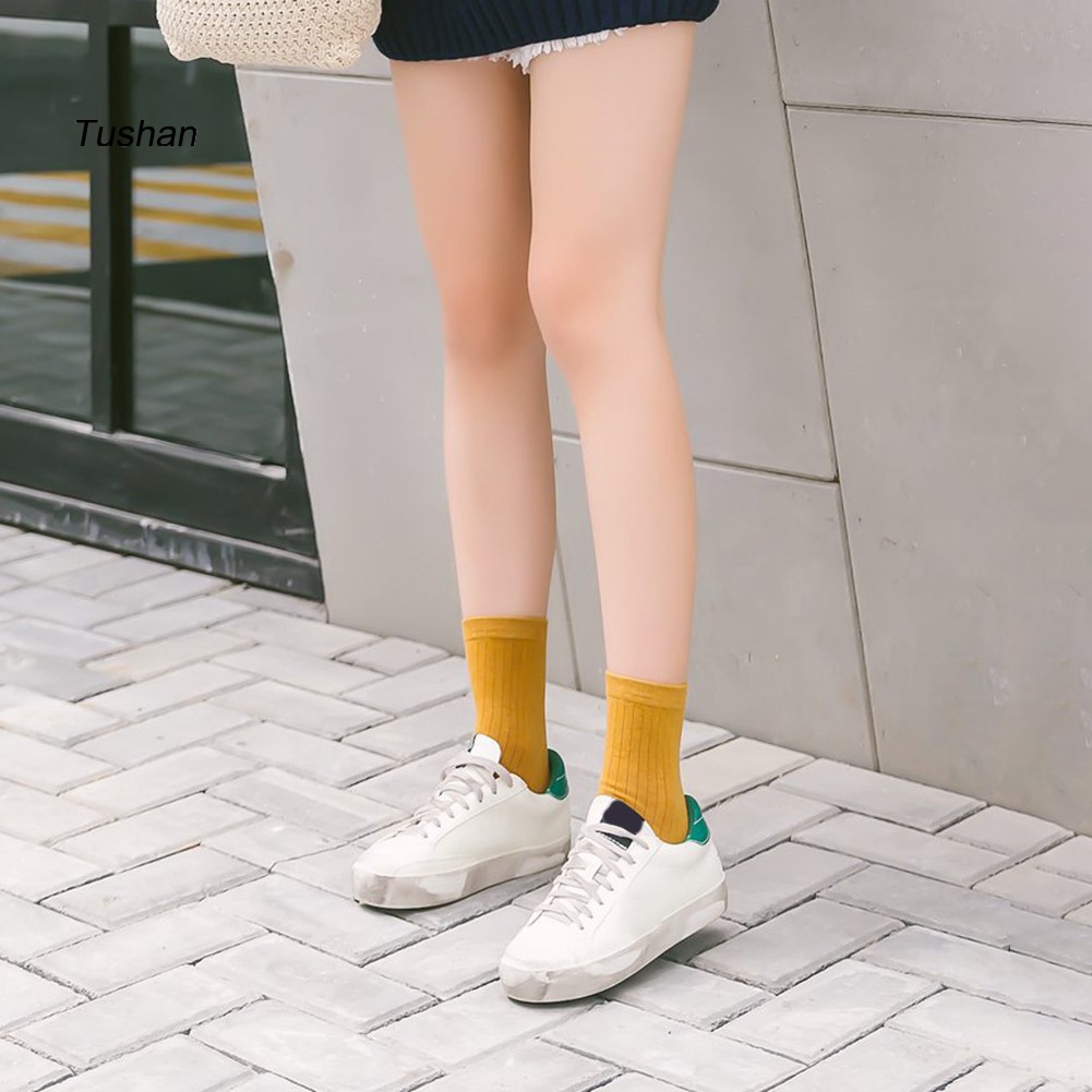 TUSH Winter Spring Solid Color Cotton Breathable Women Soft Warm Middle Tube Socks | BigBuy360 - bigbuy360.vn