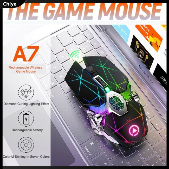 Chuột Quang Không Dây 2.4g 1600dpi Đèn Led 7 Màu Sắc Có Thể Sạc Lại Dành Cho Pc Laptop