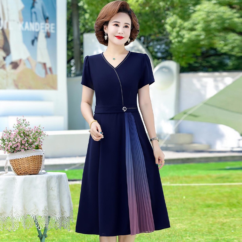 Đầm Dài Tay Ngắn Phong Cách Phương Tây Thời Trang Mùa Hè Hàng Mới Dành Cho Nữ Trung Niên