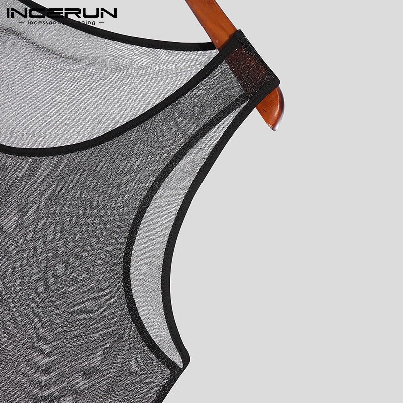 Áo ba lỗ INCERUN màu đen thoáng khí thoải mái thời trang mùa hè cho nam