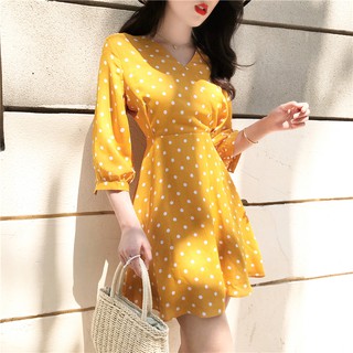 (SẴN S) Váy vàng chấm bi [ODER]