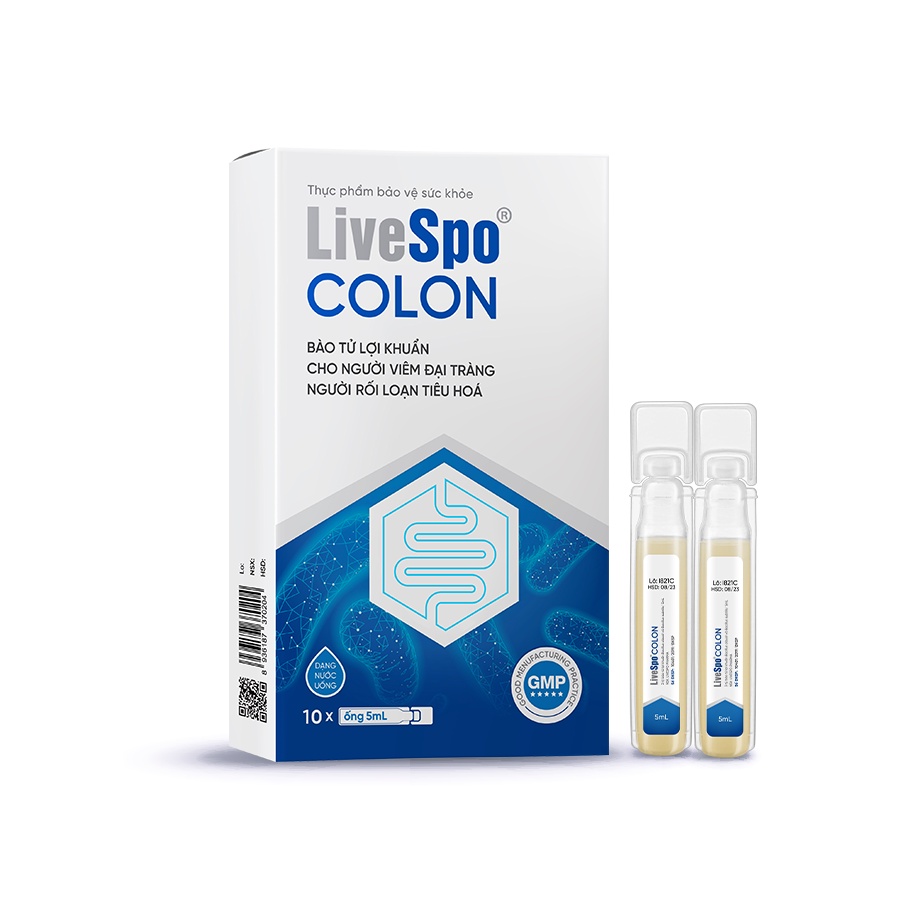 Men vi sinh dùng cho Viêm Đại Tràng, Táo bón, Tiêu chảy - LiveSpo COLON 3 tỷ bào tử lợi khuẩn (Hộp 10 ống x 5ml)