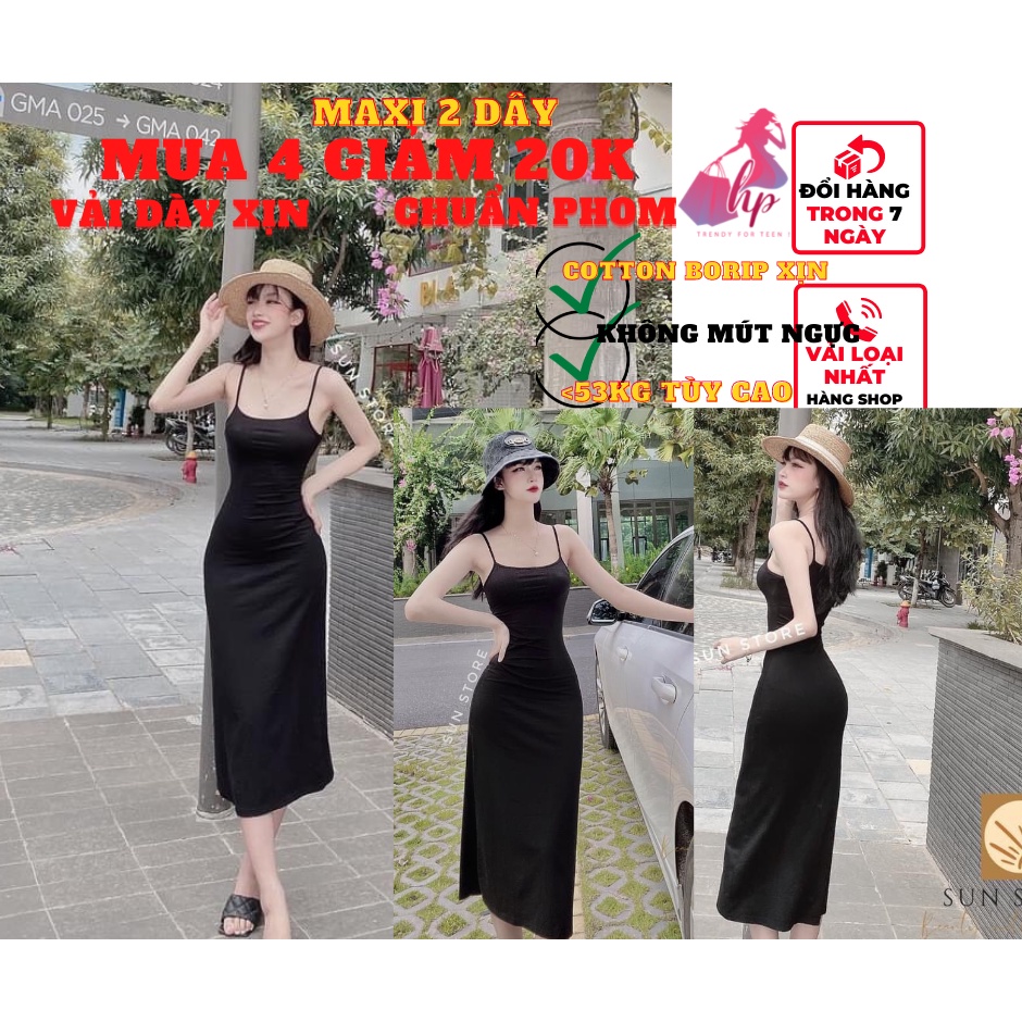Váy đầm 2 dây nữ maxi dài body thun cotton borip xịn quốc dân màu trắng đen sang chảnh dự tiệc VD118