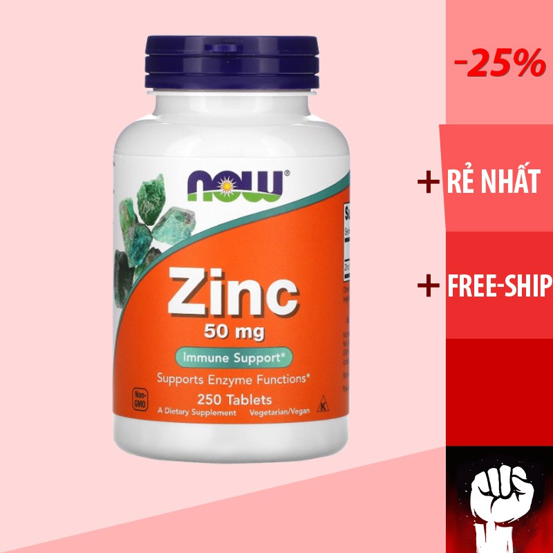 Viên uống kẽm NOW Foods Zinc, cải thiện não bộ, hệ miễn dịch, phát triển xương, phát triển thai nhi