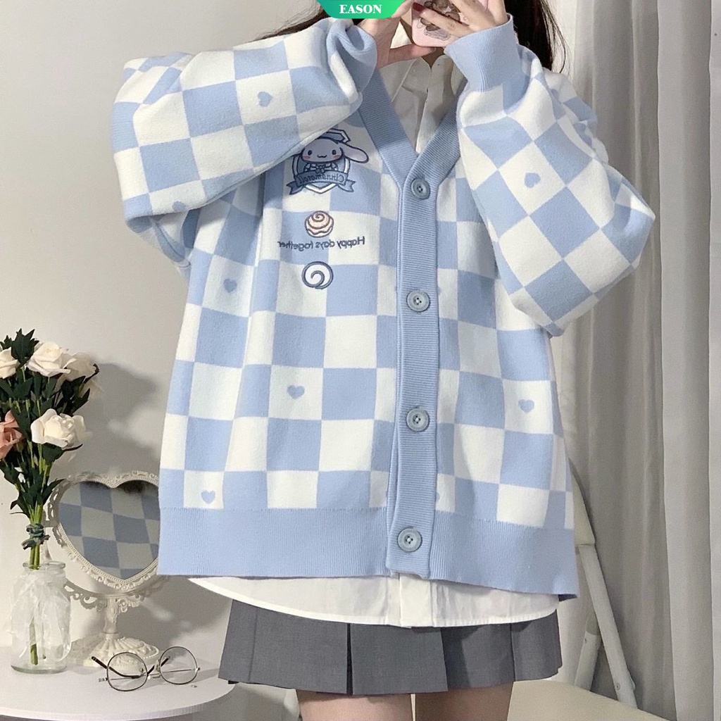 Áo Khoác Cardigan Dệt Kim Thêu Họa Tiết Sanrio Cinnamoroll Thời Trang Thu Đông 2020 Cho Nữ