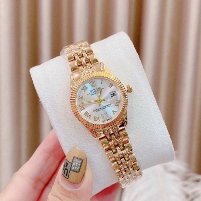 Đồng hồ nữ đẹp Rolex Đeo Tay Dây Thép Không Gỉ Đính Đá Sang Trọng Dây Kim Loại Size 26-30mm - Hàng nhập khẩu