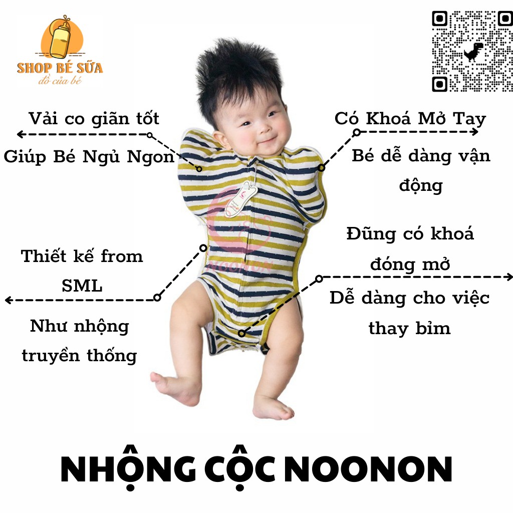 Nhộng Cộc Hở Chân Noonon cho bé, Nhộng Chũn Có Khoá Mở Tay Giúp Bé Sơ Sinh Ngủ Ngon, Túi Ngủ Mùa Đông