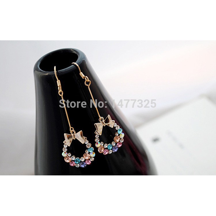 Bộ 2 bông tai thời trang dáng dài kiểu vòng có phối nơ đầy cá tính