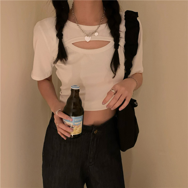 Áo Thun Croptop Tay Ngắn Màu Trơn Cho Nữ