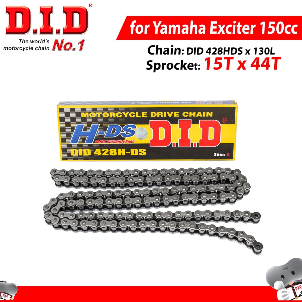 Nhông sên dĩa DID Exciter 150cc lên nhông 15 dĩa 44T – Sên đen 130L 10ly DID HDS ( Thái Lan )