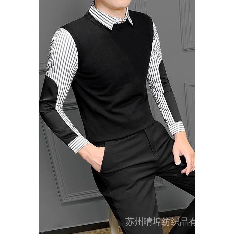 Áo Len Giả Hai Lớp Giữ Ấm Thời Trang Thu Đông Cho Nam