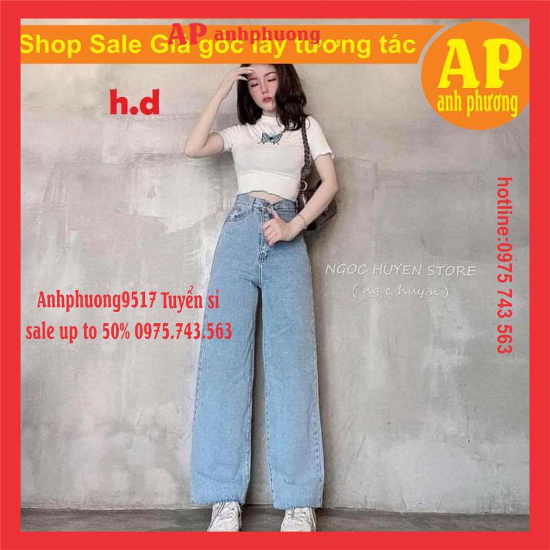 Sét đồ nữ sét trang phục bộ nữ  gồm Áo Croptop Bodip Bướm xanh + Quần Jeans ống rộng unisex