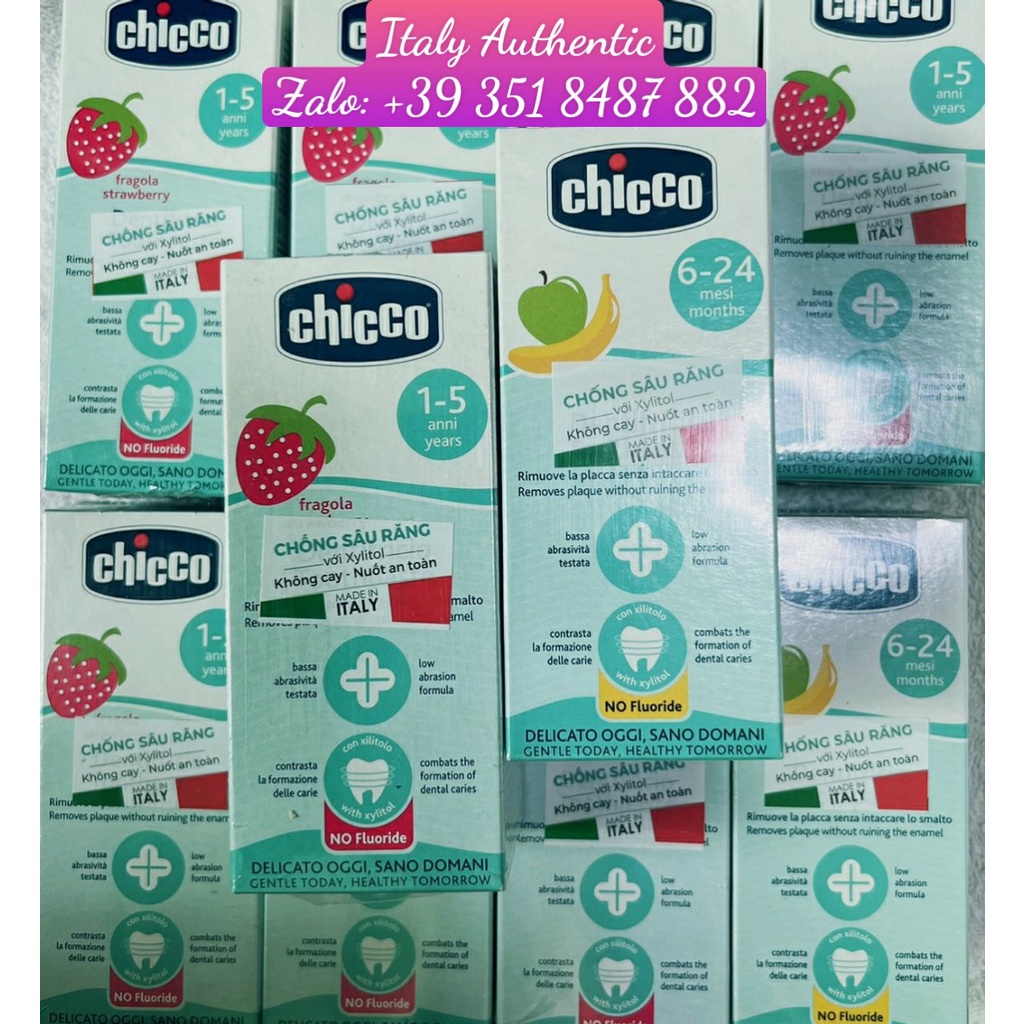 Kem đánh răng Chicco hương dâu/ táo chuối/ trái cây tổng hợp cho bé từ 6m+