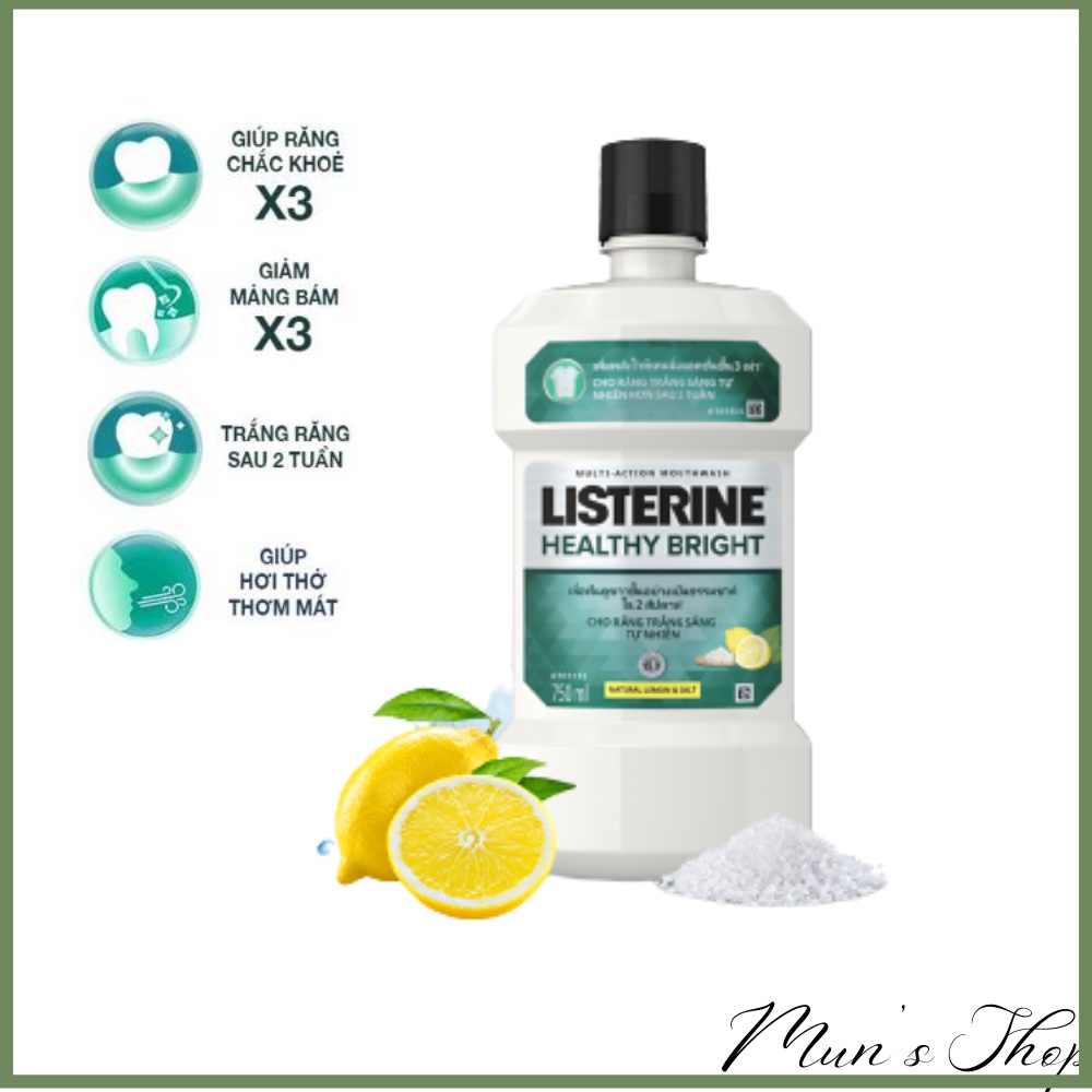 Nước xúc miệng LISTERINE Healthy Bright  250ml -750ml - nước súc miệng chanh muối