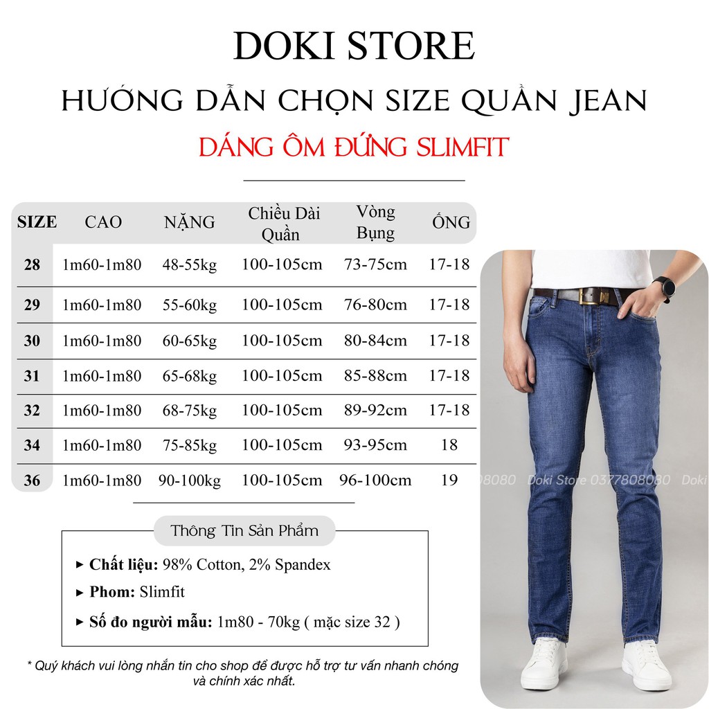 Quần Jean Nam Cao Cấp Xanh Dương Đậm, Quần Bò Nam Chất Vải Co Giãn Thoải Mái, DOKI DK-09