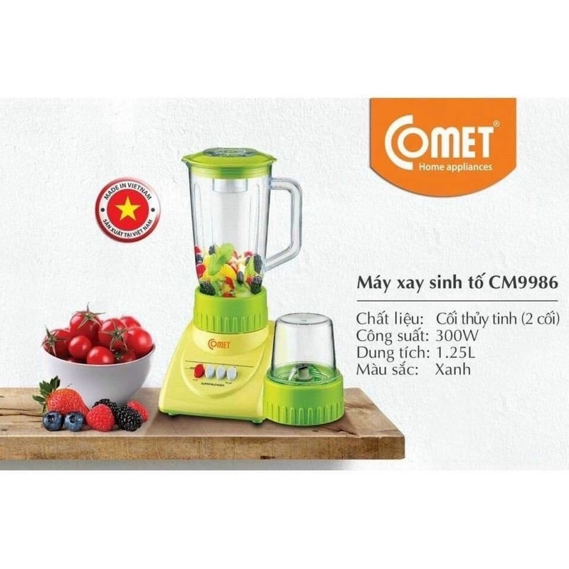 Máy xay sinh tố 2 cối thủy tinh Comet 1.25L