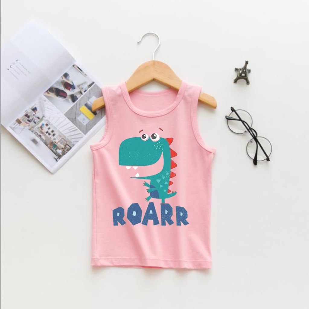 Áo ba lỗ cotton in hinh khủng long ROARR mịn mát cho bé trai bé gái