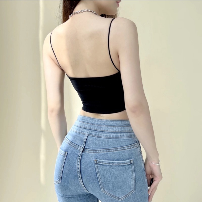 Áo Croptop , Áo Bra Nữ 2 Dây Mảnh Cổ V Dáng Lửng Có Đệm Ngực Trend Mới Superbag 325