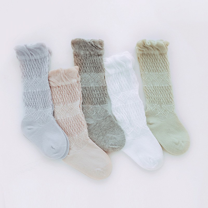 Vớ Cotton Mỏng Cao Qua Gối Phối Lưới Thoáng Khí Chống Muỗi Thời Trang Mùa Hè Cho Bé Từ 0-5 Tuổi 06 Tuổi
