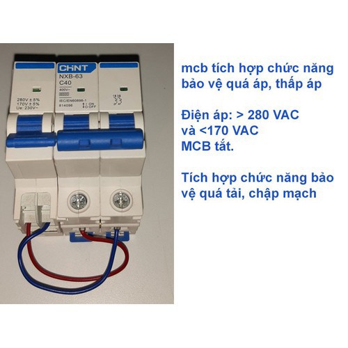 Bảo vệ chống điện áp cao, chống điện áp thấp, chống quá tải, chống chập mạch BV NXB-63