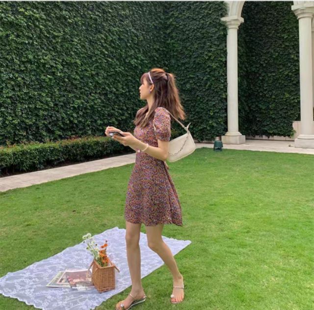 Đầm hoa nhí nơ lưng hàn quốc cao cấp cực xinh