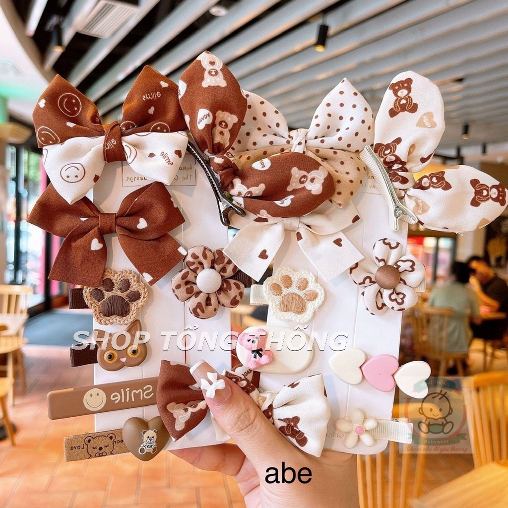 Set 10 kẹp tóc nơ lụa hoa Tết năm mới cho bé gái xinh xắn đáng yêu hàng cao cấp loại 1 không đau hình thật mã 12 đến 24