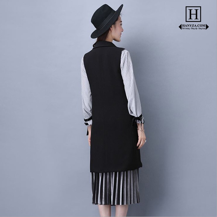 Áo Gilê nữ dáng dài cổ vest 4 cúc thời trang